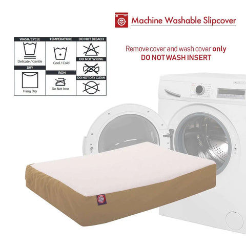 The Majestic Pet Poly-Cotton Orthopedic Double Dog Bed cover is removable and machine washable—wash cold, do not bleach, tumble dry gently, do not iron or dry clean.