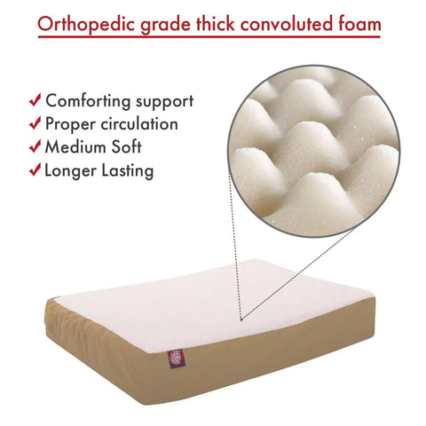 The Majestic Pet Poly-Cotton Orthopedic Double Dog Bed features thick, egg-crate foam and a beige washable cover, providing comforting support, medium softness, improved circulation, and durable comfort for your pets.