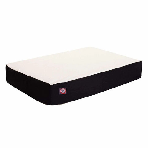 The Majestic Pet Poly-Cotton Orthopedic Double Dog Bed has a white top, black sides, a small red logo tag, and a washable cover for easy cleaning.