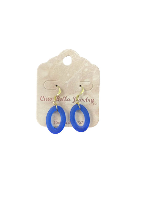 Oval Blue Sea Glass Dangle Earrings – Lightweight Coastal Jewelry | Made in USA Michelle Marie Boutique  Earrings