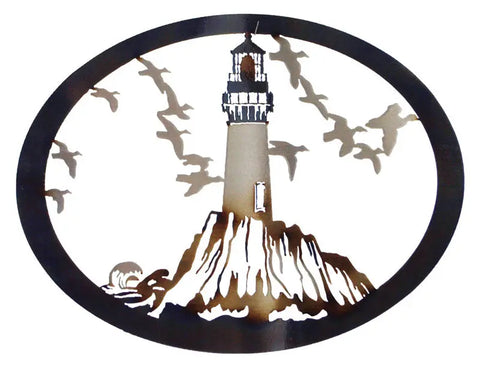 Oval Coastal Lighthouse Metal Wall Art – Handmade Steel Decor | Made in USA – Rustic Outdoor Accent Knights Home Decor  item