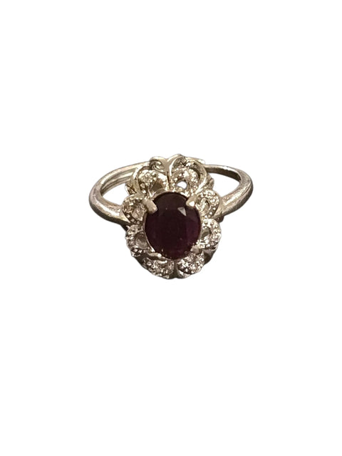 Oval Garnet Crystal Ring 7.8mm – Adjustable Silver Alloy Band | January Birthstone Jewelry Made in USA Michelle Marie Boutique  Rings