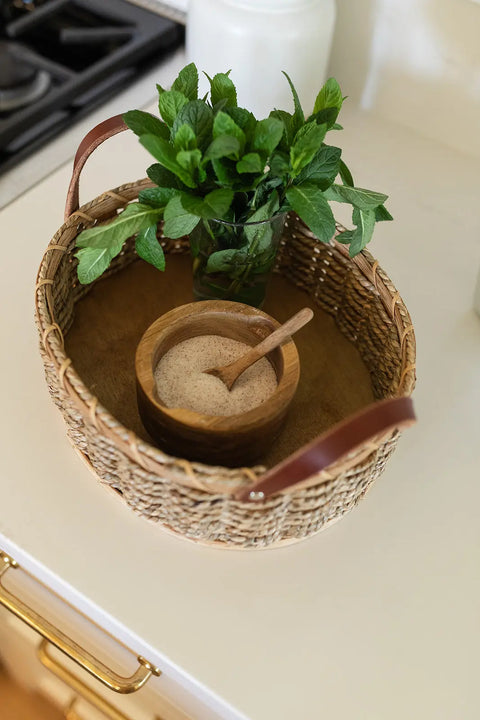 Oval Handwoven Catch-All Basket 11.5 Inch – Amish Craftsmanship with Leather Handles | Made in USA Millstream Home  Baskets