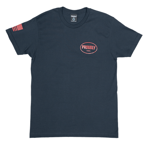 Men's Navy Oval Logo Cotton T-Shirt – Soft Durable Fabric | Made in USA Proudly USA  T-shirt