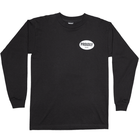 Men's Heavyweight Long Sleeve Cotton T-Shirt – Oval Logo Black | Made in USA Proudly USA  T-shirt