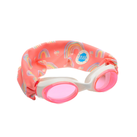 Over The Rainbow Swim Goggles – Tangle-Free Strap, Pastel Rainbow Print, One Size Fits Kids to Adults | Assembled in USA Splash Place  Swim Goggles