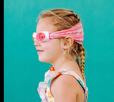 Over The Rainbow Swim Goggles – Tangle-Free Strap, Pastel Rainbow Print, One Size Fits Kids to Adults | Assembled in USA Splash Place  Swim Goggles