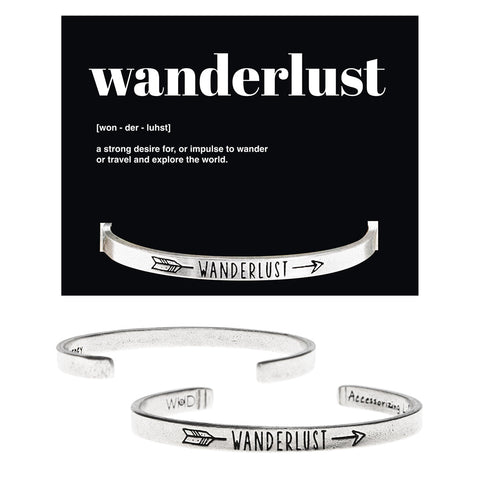 Handcrafted Wanderlust Cuff Bracelet – Recycled Pewter Open Band | Inspirational Travel Jewelry Made in USA Whitney Howard Designs  Cuff Bracelets