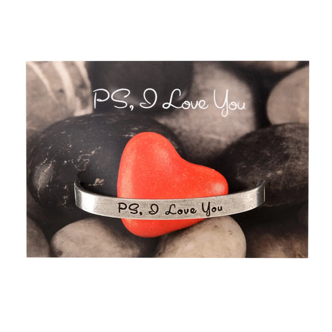 PS I Love You Inspirational Quotable Open Cuff Bracelet – Handcrafted Recycled Pewter Jewelry | Made in USA Whitney Howard Designs  Cuff Bracelets