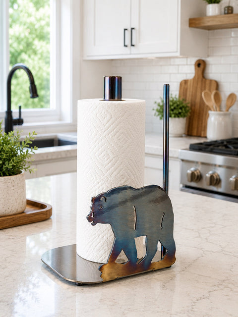 Rustic Bear Paper Towel Holder – Handmade Metal Kitchen Stand | Made in USA Craftsmanship Knights Home Decor  item