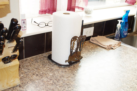 Rustic Cowboy Boots Paper Towel Holder – Durable Metal Kitchen Accessory | Made in USA Knights Home Decor  item