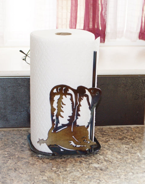 Rustic Cowboy Boots Paper Towel Holder – Durable Metal Kitchen Accessory | Made in USA Knights Home Decor  item