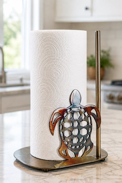 Handcrafted Shellback Sea Turtle Paper Towel Holder – Coastal Kitchen Organizer | Made in USA Knights Home Decor  item