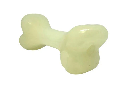 The SodaPup PUP-X Synthetic Rubber Chewing & Floating Bone Toy - Glow in the Dark, a small white bone-shaped toy, is shown against a plain white background.