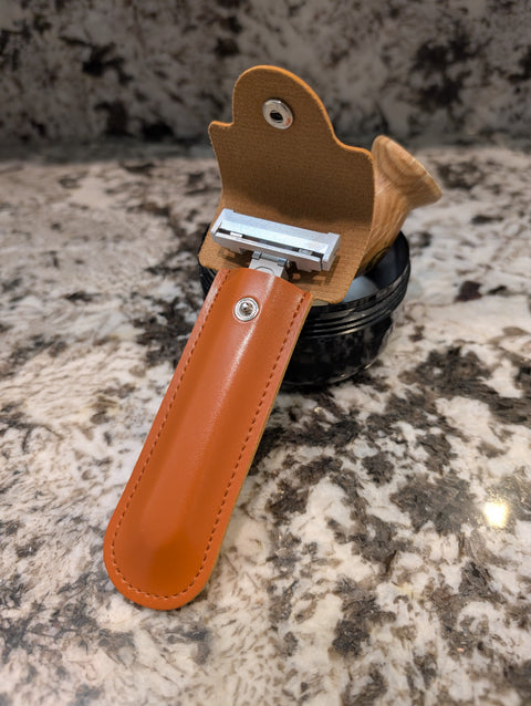 Premium Leather Travel Case for RazorWorks R1 Hammerhead Shaving Tool – Durable Moisture-Resistant Design | Made in USA RazorWorks 