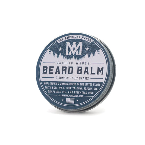 Pacific Woods Beard Balm 2 oz – Natural Grooming Moisturizer with Beeswax & Jojoba Oil | Made in USA All American Maker 