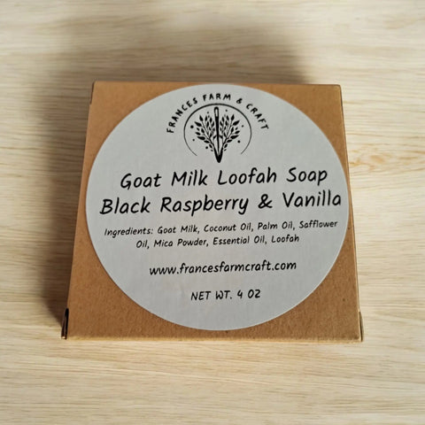 Pack of 2 Handcrafted Goat Milk Loofah Soap Duo – Black Raspberry Vanilla Scent | Natural Exfoliating Bars Made in USA Frances Farm & Craft 