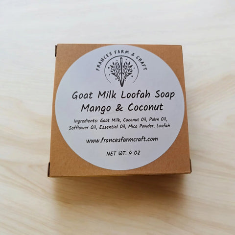 Pack of 2 Handcrafted Goat Milk Loofah Soap Duo – Mango Coconut Scented Bars | Natural Bath Body Care Made in USA Frances Farm & Craft  Soap