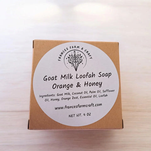 Pack of 2 Handmade Goat Milk Loofah Soap Duo – Orange Zest & Honey Scent | Natural Bath Bar | Made in USA Frances Farm & Craft 