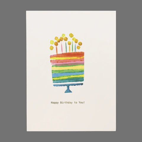 A hand-painted cake with candles on a blue stand and “Happy Birthday to You!” text features on JuLu Cards’ Pack of 4 (20002)—perfect for 4.5 x 6.25 cards with envelopes in any thoughtful greeting card set.