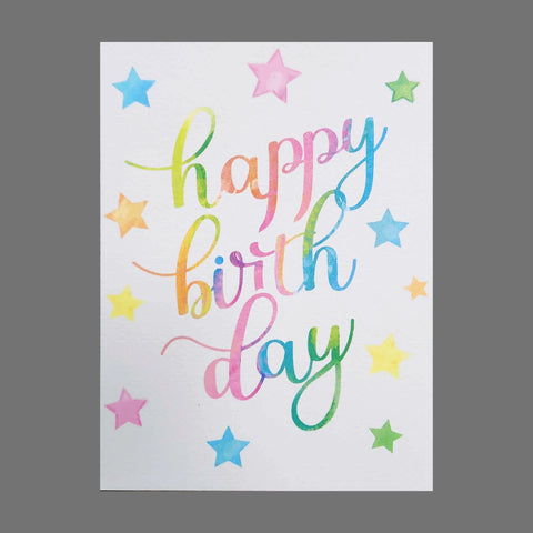 Pack of 4 Handmade Watercolor Happy Birthday Cards 4.5x6.25 Inch with Star Design – JuLu Cards | Made in USA JuLu Cards  Birthday Cards