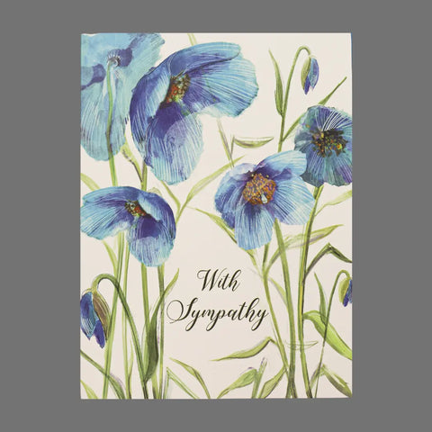 JuLu Cards Pack of 4 With Sympathy cards (20016) features delicate blue flowers and elegant script on a light background.