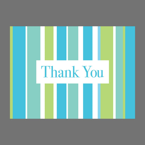 Pack of 8 - "Thank You" With Blue and Green Stripes (10124) JuLu Cards  Thank You Cards