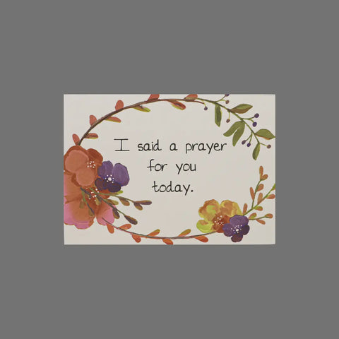 The JuLu Cards Pack of 8 - I Said a Prayer for You Today. (10049) features watercolor flowers and leaves framing the message on an elegant pale background, with matching envelopes included.