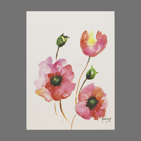 Set of 4 Handmade Pink Floral Greeting Cards – Watercolor Design | Made in USA JuLu Cards  Blank Cards