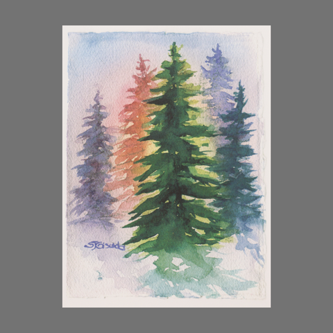 Set of 4 Watercolor Evergreen Tree Greeting Cards – Handmade – JuLu Car | Made in USA JuLu Cards  Blank Cards