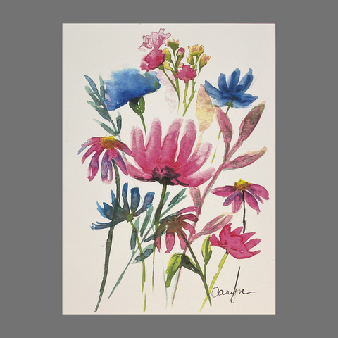 Set of 4 Floral Watercolor Greeting Cards – Pink Blue Flowers | Made in USA JuLu Cards  Blank Cards