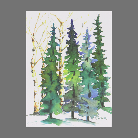 Set of 4 Tall Evergreen Tree Greeting Cards – Watercolor Nature Art | Made in USA JuLu Cards  Blank Cards