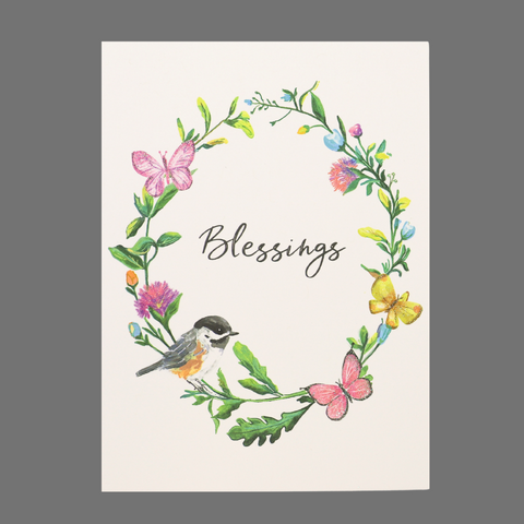 Pack of 4 Blessings Greeting Cards – Floral Bird and Butterfly Design | Made in USA JuLu Cards  Blank Cards