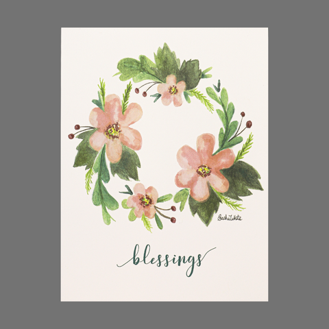 Pack of 4 Blessings Greeting Cards – Pink Floral Wreath Design | Made in USA JuLu Cards  Blank Cards