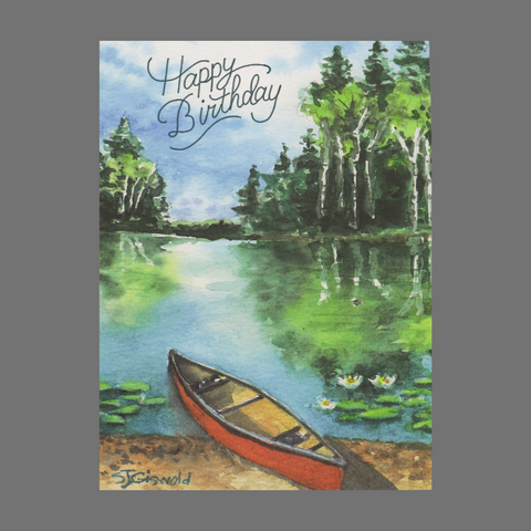 Pack of 4 Birthday Greeting Cards – Canoe Lake Scene – JuLu Cards | Made in USA JuLu Cards  Birthday Cards