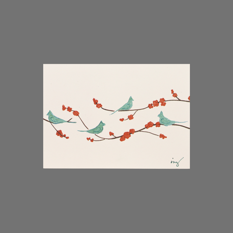 Set of 8 Bluebird Greeting Cards – Red Leaf Branch Design | Made in USA JuLu Cards  Blank Cards