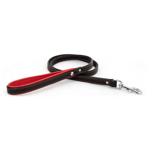 Padded Bridle Leather Dog Leash With Soft Lining – Black Red Stitching – Auburn Leathercrafters | Made in USA Auburn Leathercrafters  item