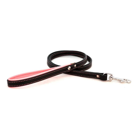 Padded Bridle Leather Dog Leash With Soft Lining – Black Red Stitching – Auburn Leathercrafters | Made in USA Auburn Leathercrafters  item