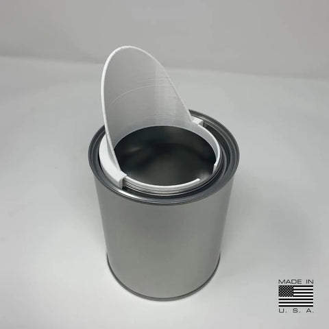 A Chatelet Manufacturing Paint Can Pourer, designed for quart-sized cans, is inserted into a reusable silver can on a plain white surface. The bottom right shows a Made in U.S.A. label with an American flag.