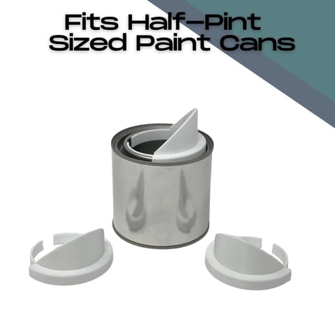 A reusable Paint Can Pourer by Chatelet Manufacturing fits quart-sized paint cans, shown with two extra spouts on a clean white and blue background. Text above reads, Fits Quart-Sized Paint Cans.