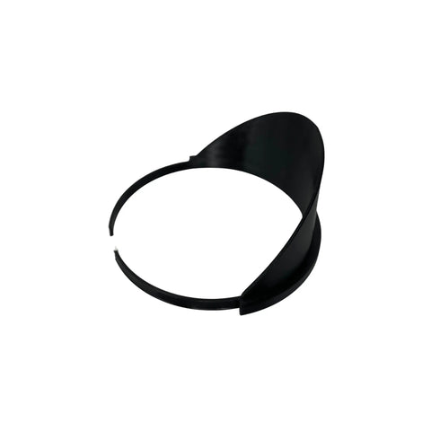 The Chatelet Manufacturing Paint Can Pourer is a black plastic circular tool with a curved extension, designed to fit quart-sized paint cans for easy, reusable pouring, shown isolated on a white background.