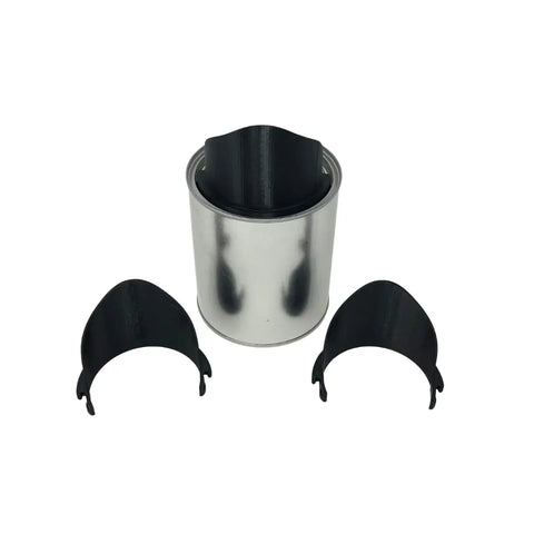 A Chatelet Manufacturing Paint Can Pourer for quart-sized cans, featuring two black plastic clips on each side, is displayed on a white background.