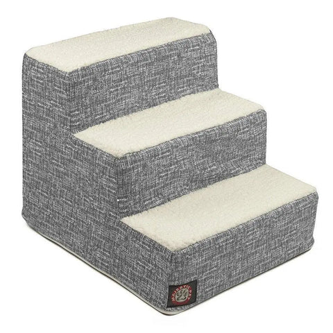 The Majestic Pet Palette Heathered 3 Steps Pet Stairs (Heavy Duty) feature a gray three-step design with textured fabric and cream fleece-like surfaces, providing safe, comfortable stairs for dogs and cats to access higher spaces.