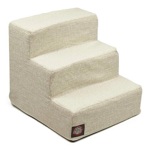 Majestic Pet Palette Heathered 3 Steps Pet Stairs (Heavy Duty) in beige, with a textured fabric cover and a paw print logo patch, help dogs and cats easily reach higher surfaces.