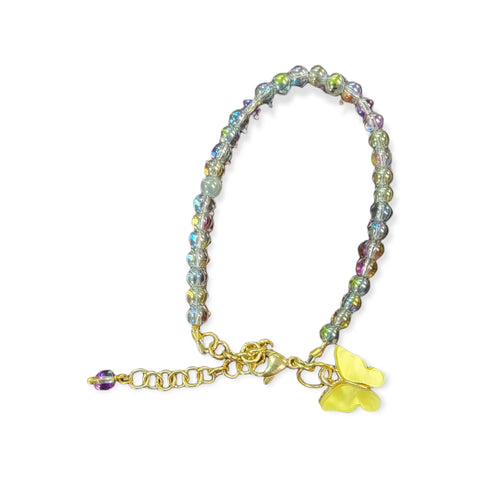 Pastel Butterfly Beaded Bracelet 7-8 Inch Adjustable Rainbow Pearl Charm Jewelry | Made in USA Michelle Marie Boutique  Bracelet