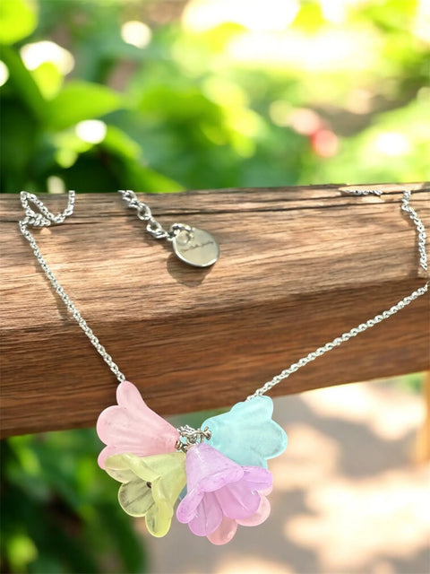 Pastel Lucite Flower Necklace With Stainless Steel Chain – Adjustable 16 to 20 Inch Length | Made in USA Michelle Marie Boutique  Necklace