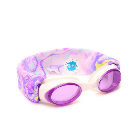 Pastel Swirl Swim Goggles – Tangle-Free Strap, Purple Lenses, One Size Fits Kids to Adults | Assembled in USA Splash Place  Swim Goggles