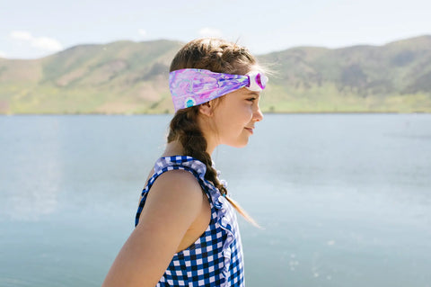 Pastel Swirl Swim Goggles – Tangle-Free Strap, Purple Lenses, One Size Fits Kids to Adults | Assembled in USA Splash Place  Swim Goggles