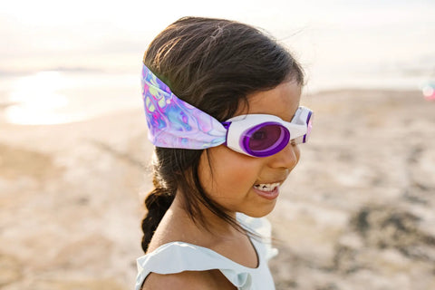 Pastel Swirl Swim Goggles – Tangle-Free Strap, Purple Lenses, One Size Fits Kids to Adults | Assembled in USA Splash Place  Swim Goggles