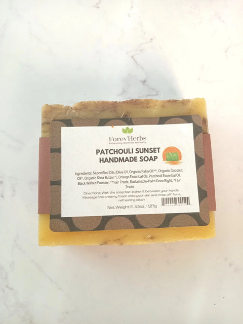 Patchouli Sunset Handmade Soap Bar 4.5 Oz – Natural Men’s Care Handcrafted in USA Forev'Herbs  Handmade Soap
